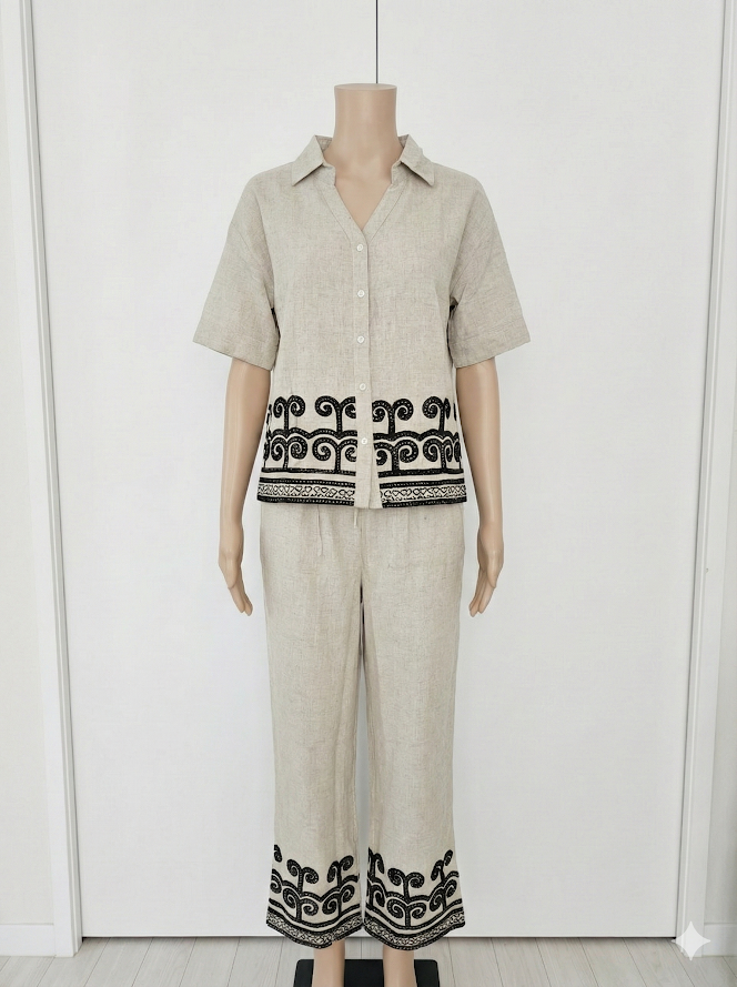 Linen-Look cotton mix two piece Set