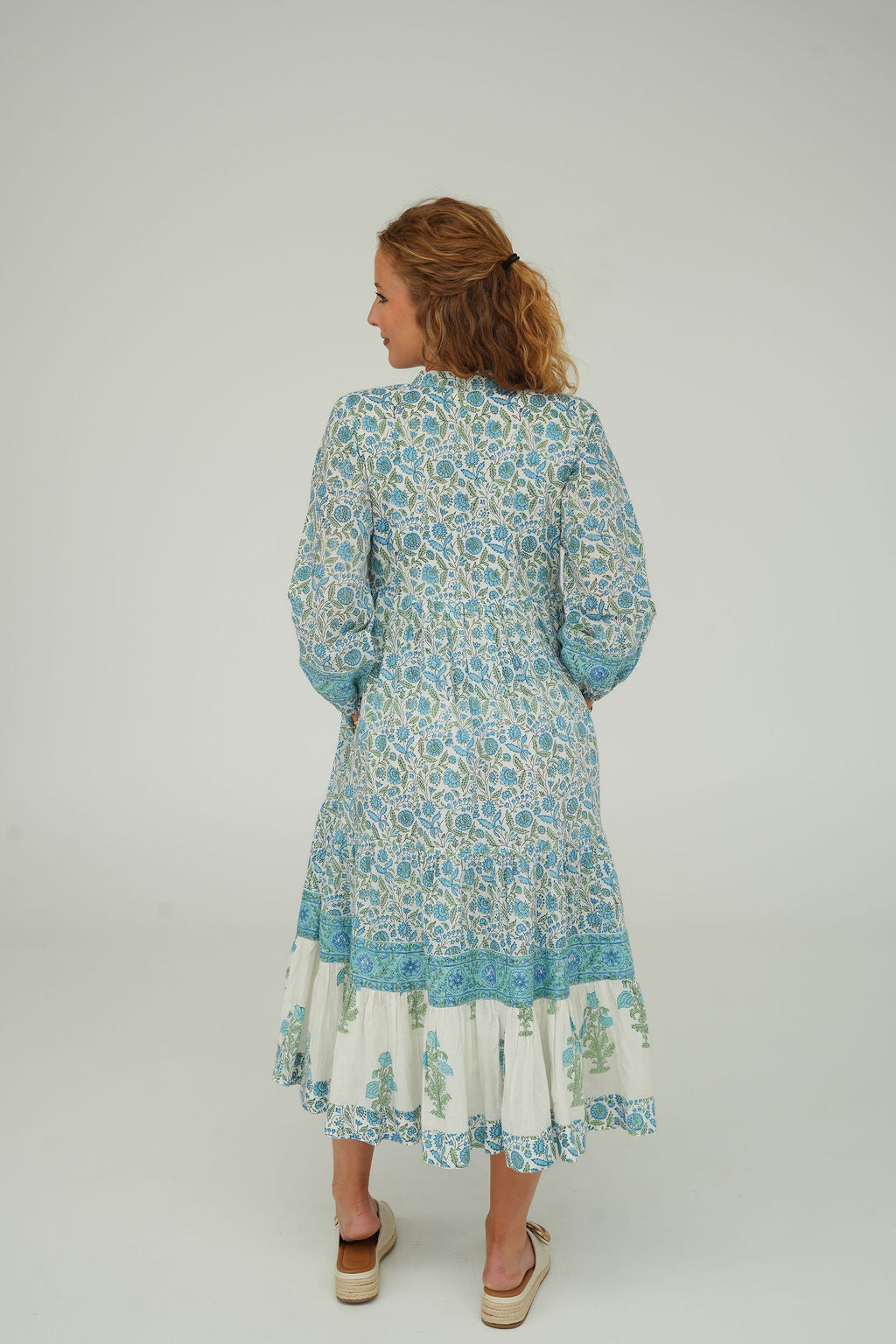 Floral Block Print Cotton Midi Dress