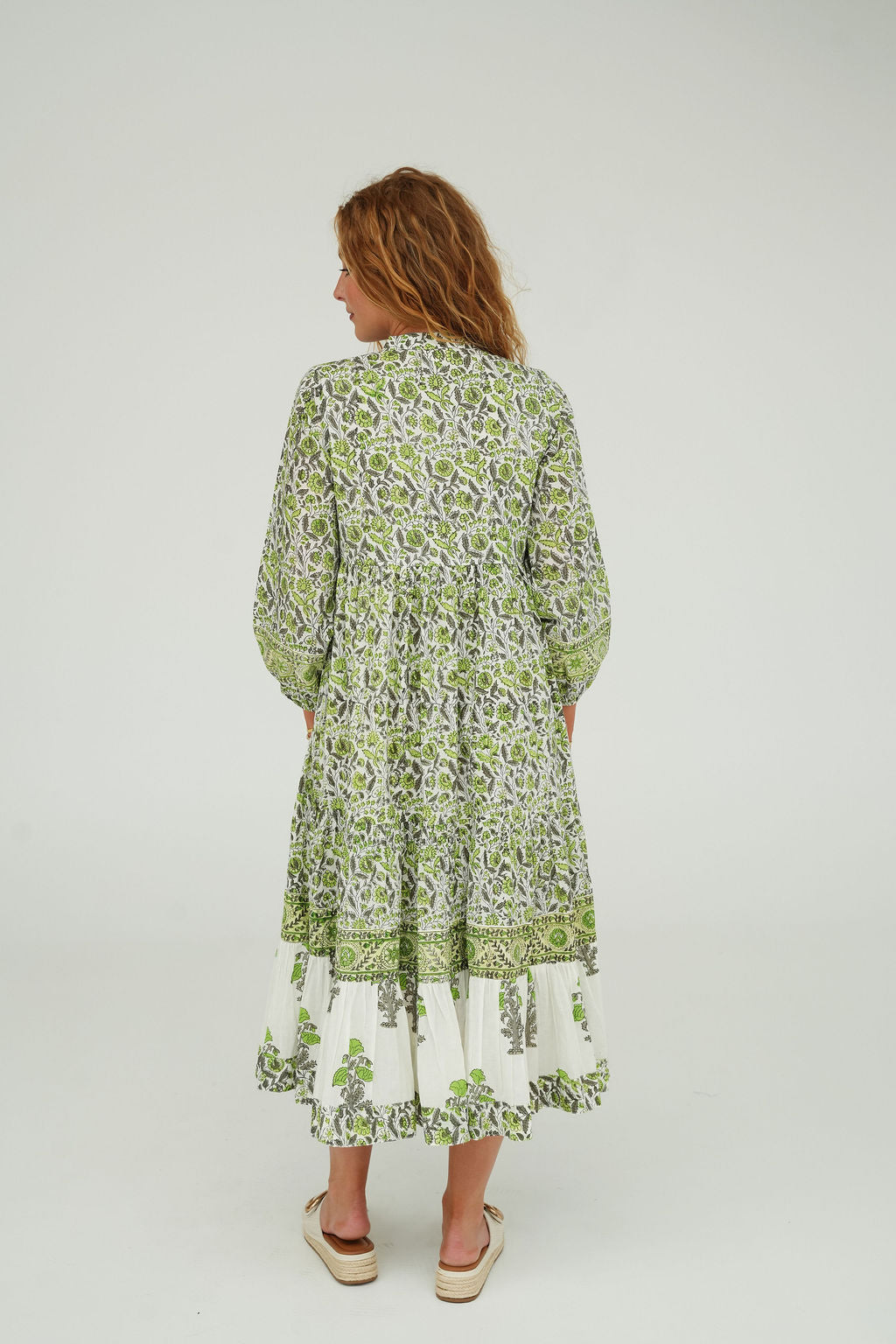 Floral Block Print Cotton Midi Dress