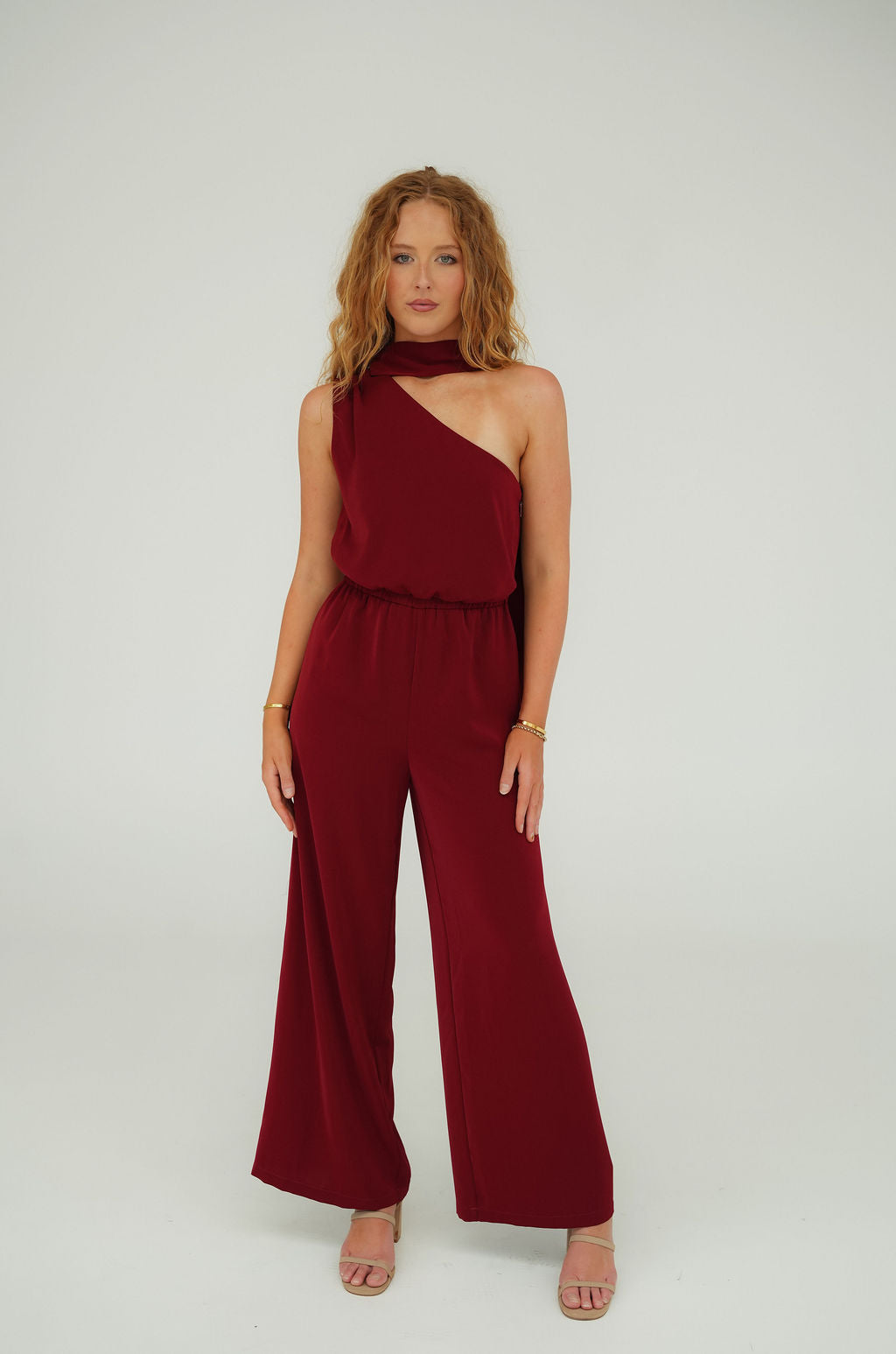 Sienna Red Scarf Neck Jumpsuit