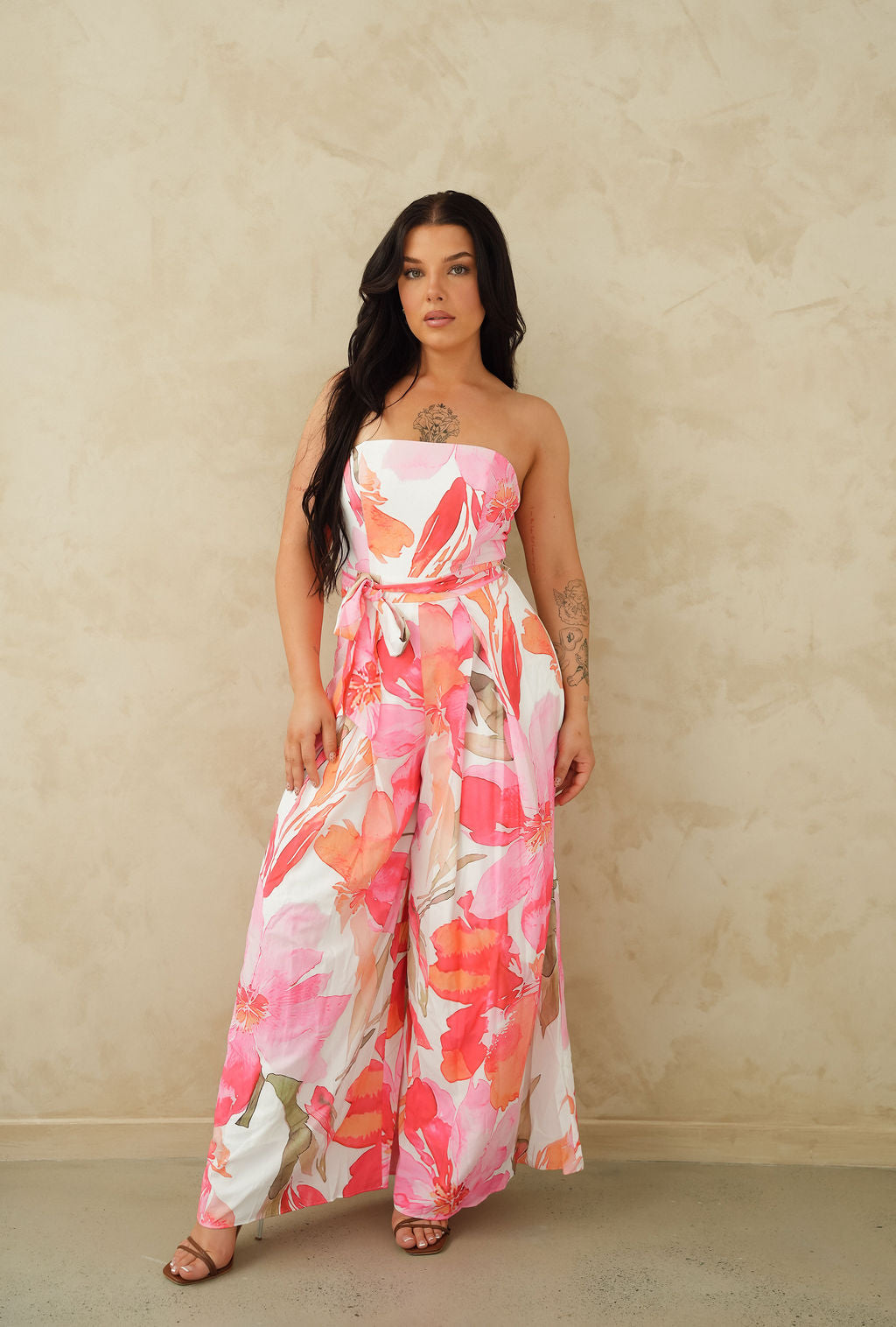 Floral Wide-Leg Jumpsuit with Waist Tie