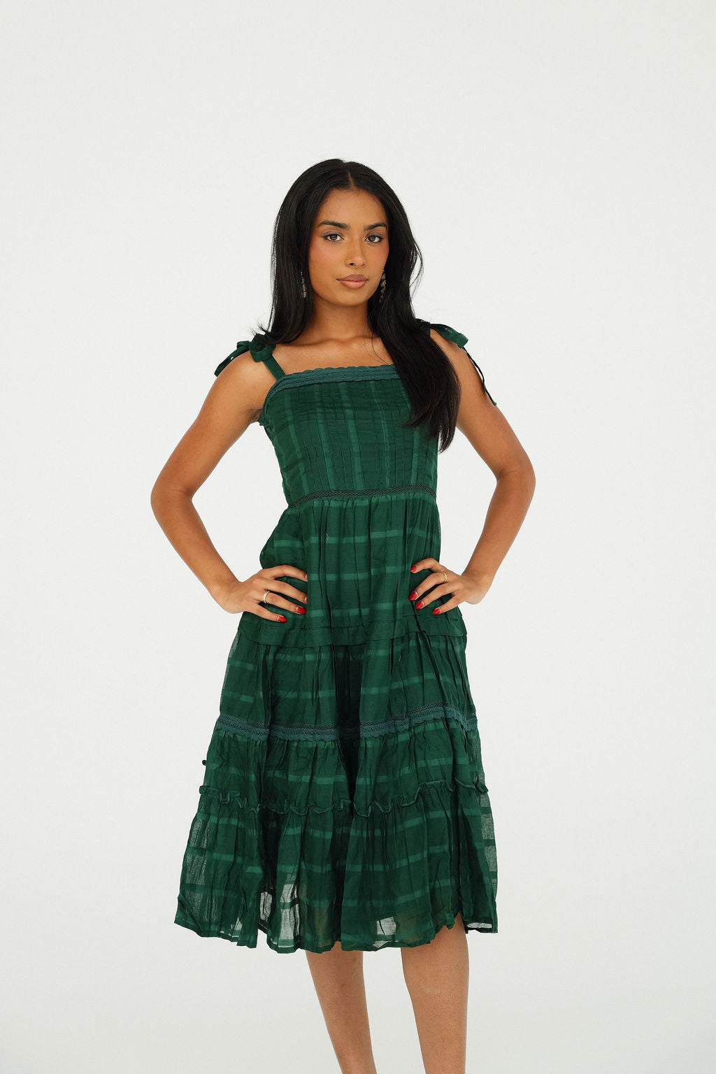 The Seraphina Green Tiered Midi Dress
