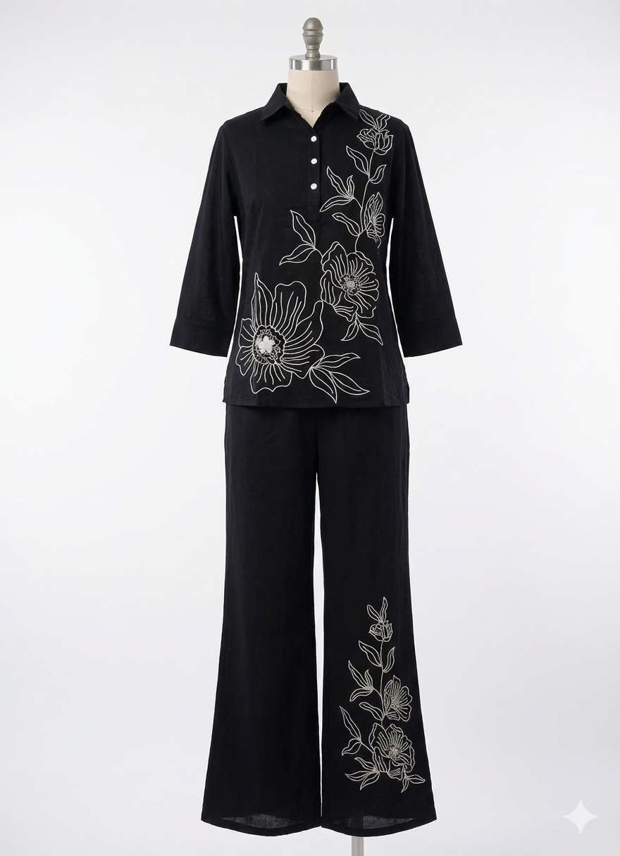 Linen-Look cotton mix two piece Set